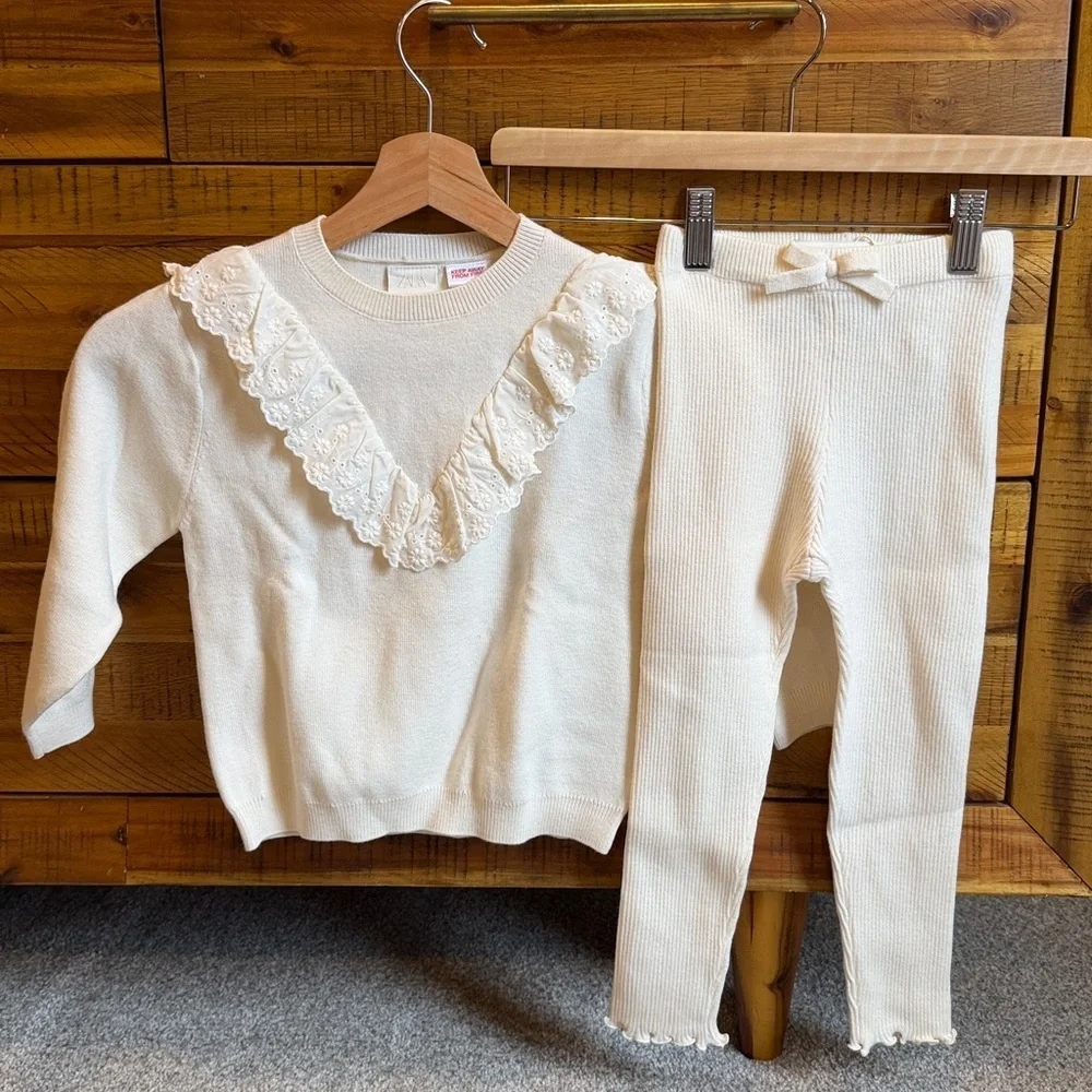 NWT Zara Cream Sweater and Leggings Set with Lace Detail